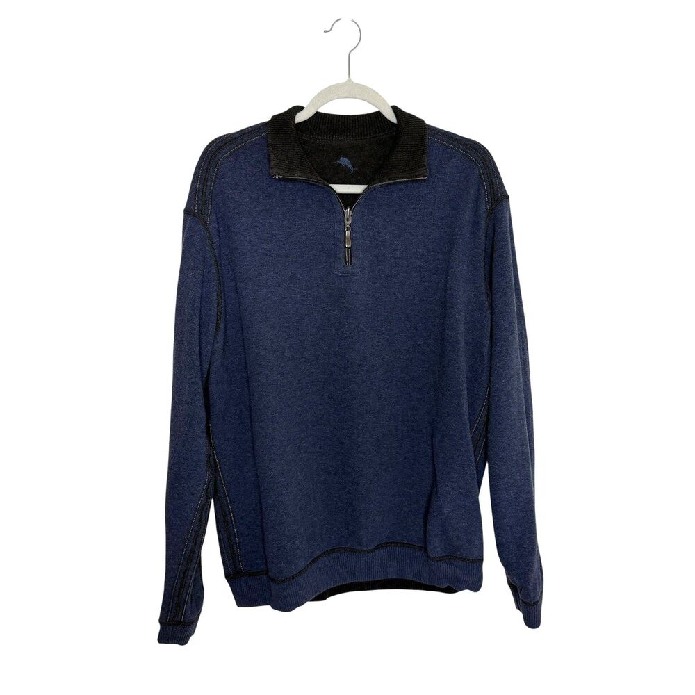Tommy Bahama Flip Side Pro Reversible 1/4 Zip Top Sweatshirt Men Blue Gray XL?